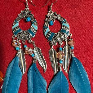 vibrant feather earrings silver